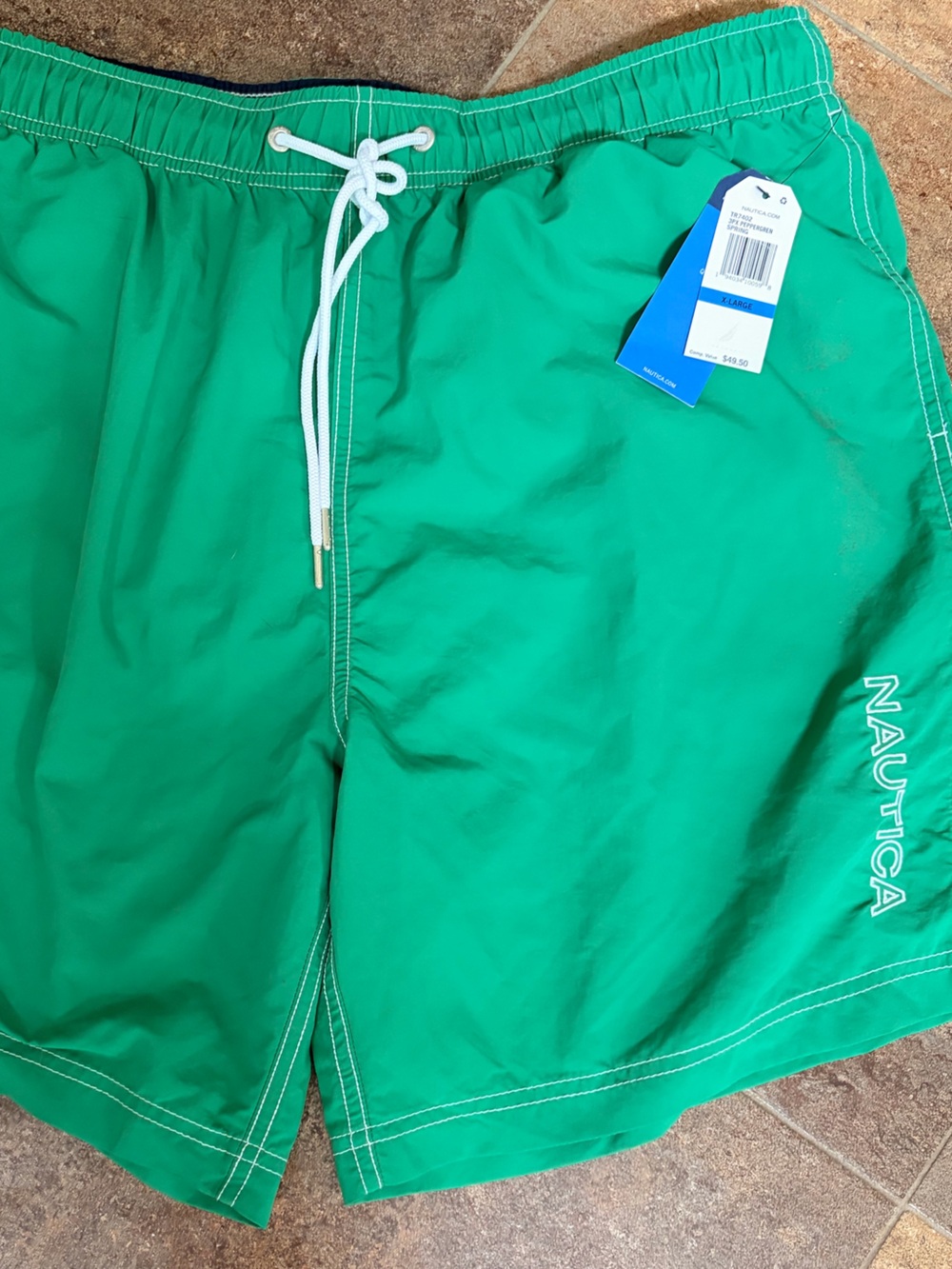 Nautica Pepper Green Swim Shorts With White Stitching